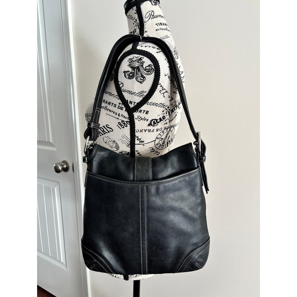 Vintage Coach Front Flap Soho Crossbody Black Leather Convertible Shoulder Hobo - Picture 2 of 11